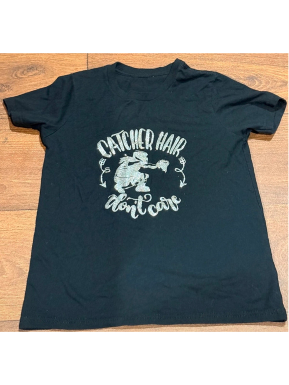 Girls Catcher Hair Don't Care Graphic Tee, Black, Size L , Bella canvas